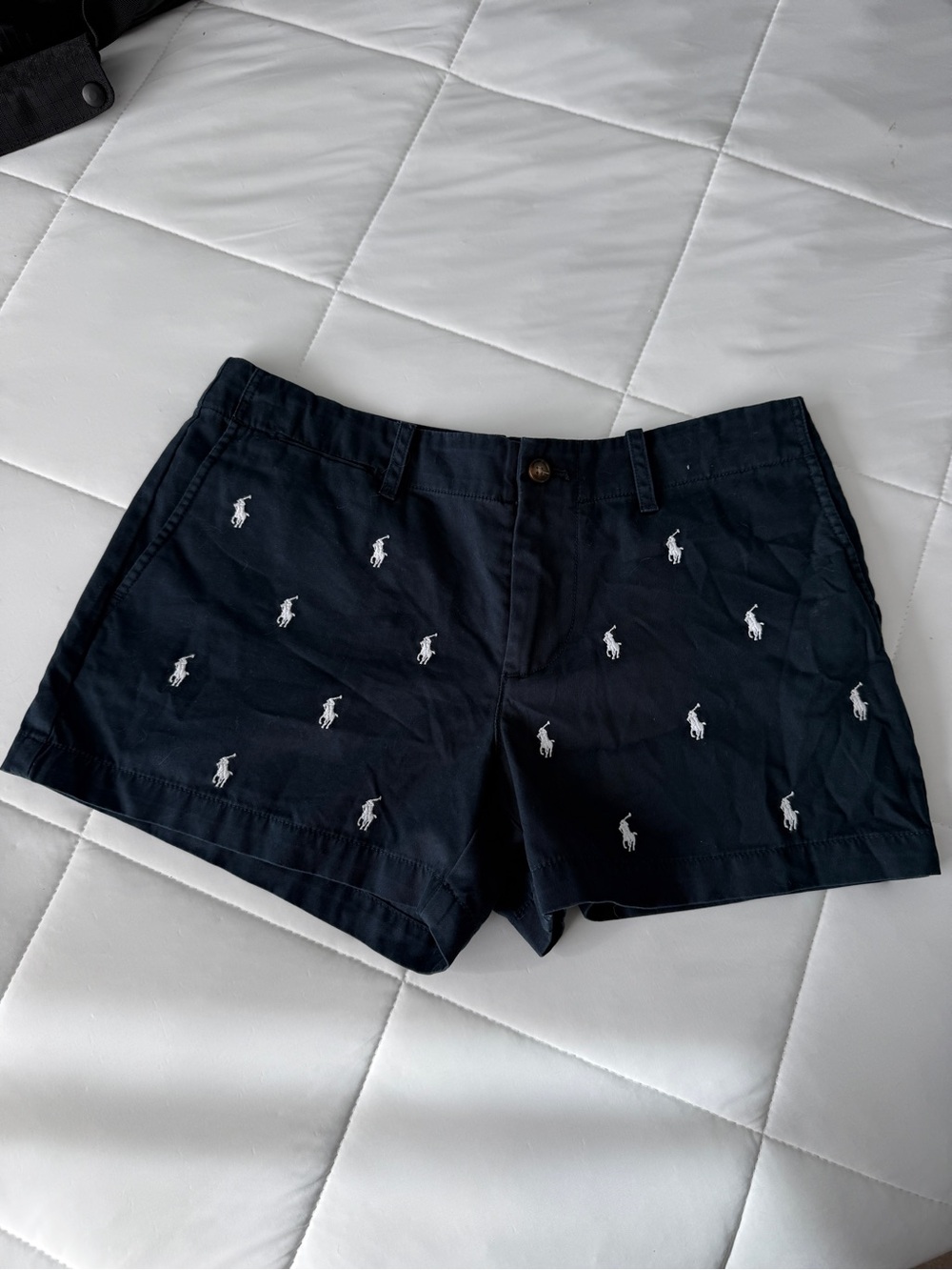Ralph Lauren Navy Embroidered Polo Logo Cotton Shorts - Women